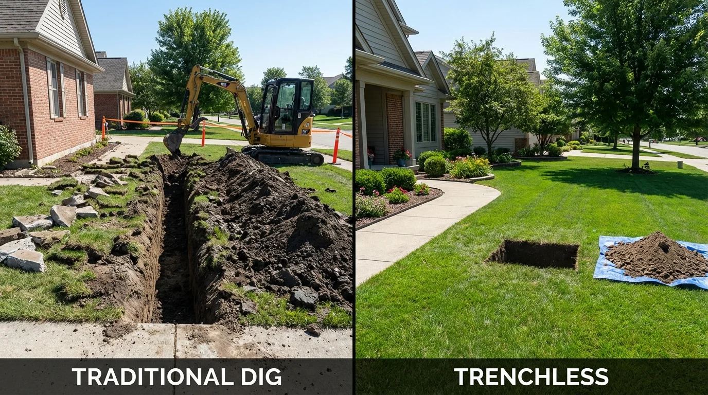 Trenchless sewer repair with minimal yard damage versus traditional excavation in Salisbury, MD